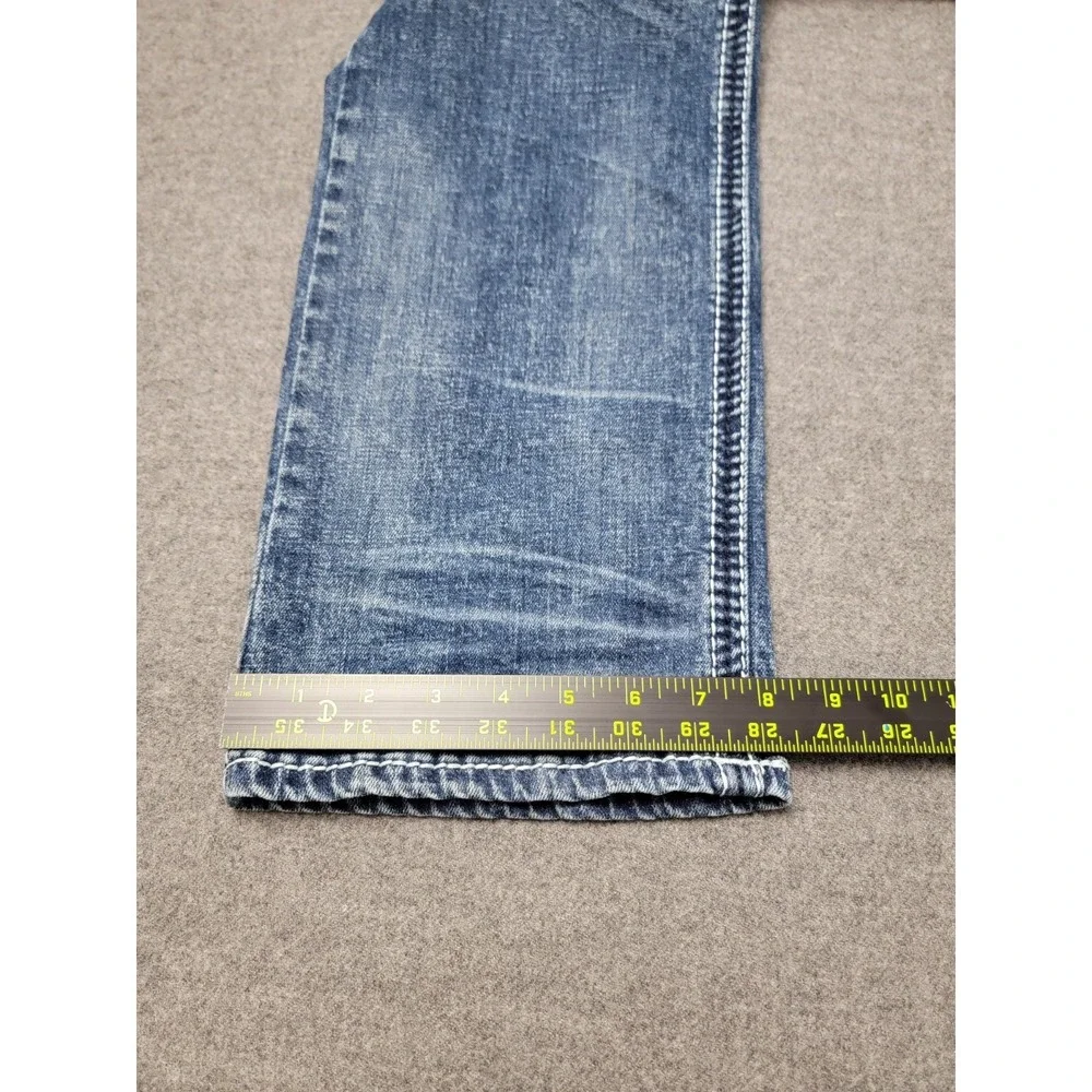 Affliction Men's 34 Ace Straight Jeans Blue Distressed Embroidered Premium Denim - Picture 10 of 12